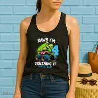 4th Birthday Monster Truck Dinosaur Party Boy Rawr IM 4 Gift Women's Tank Top thumb 2