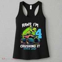 4th Birthday Monster Truck Dinosaur Party Boy Rawr IM 4 Gift Women's Tank Top thumb 3