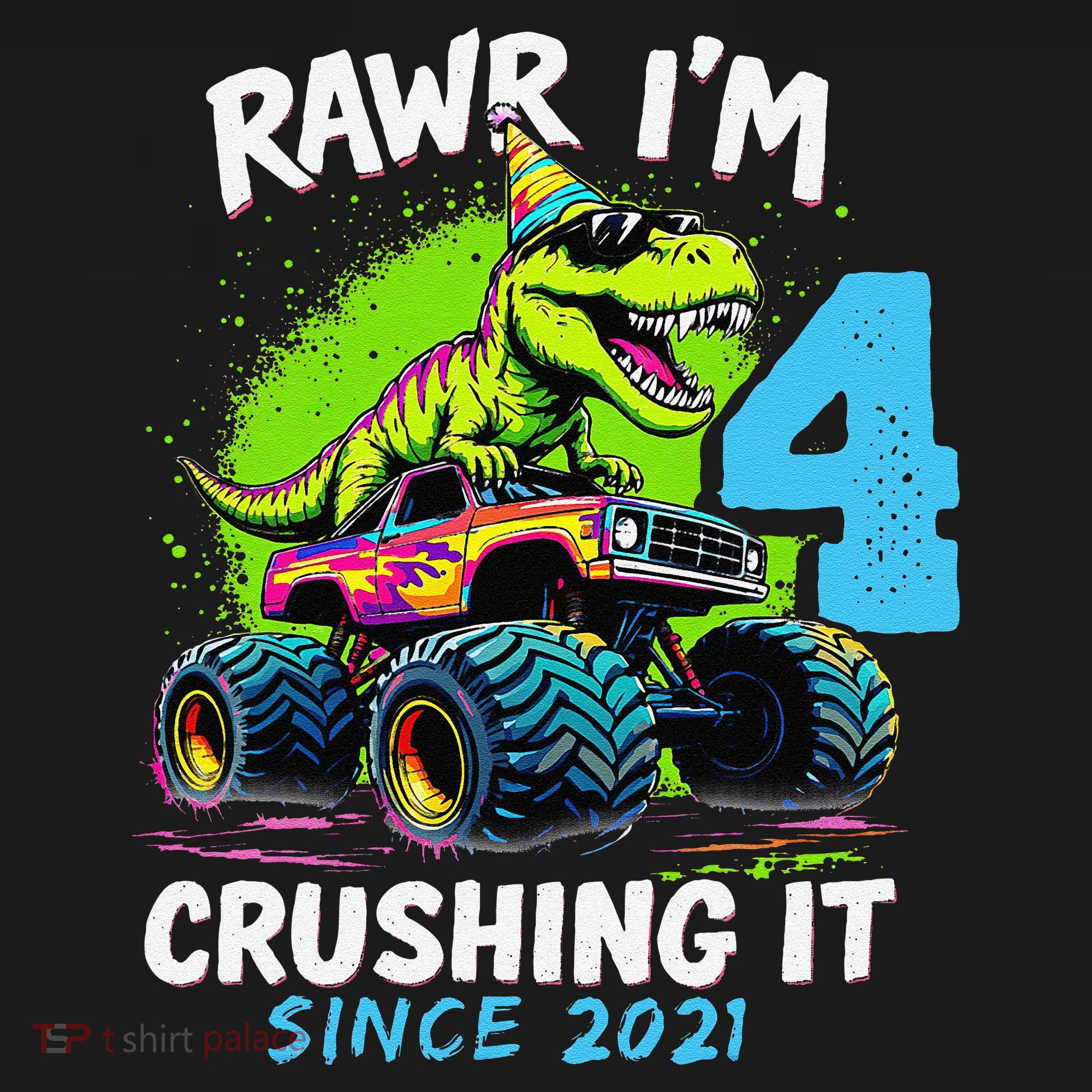 4th Birthday Monster Truck Dinosaur Party Boy Rawr IM 4 Gift Women's Tank Top