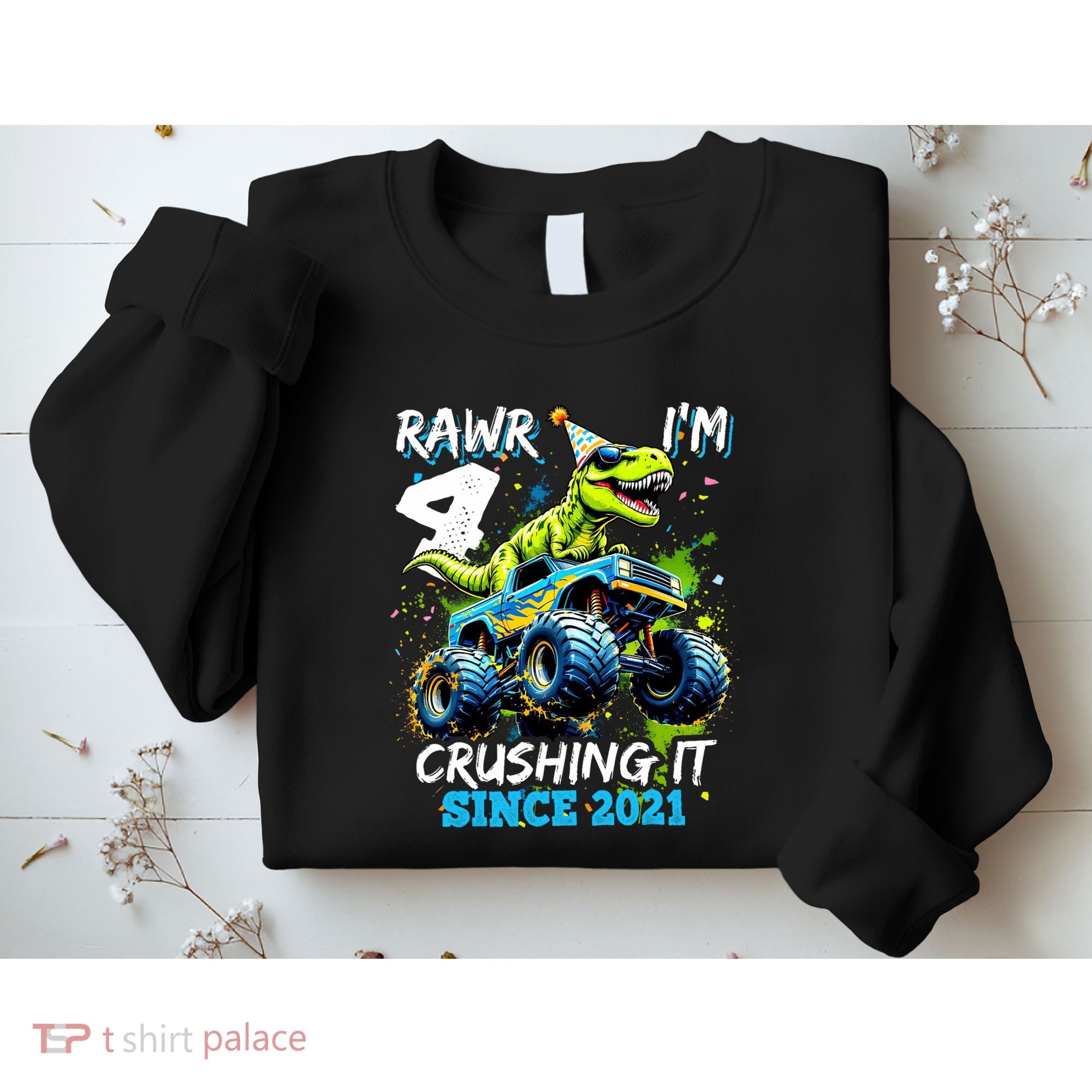 4th Birthday Monster Truck Dinosaur Party Boy Rawr Im 4 Sweatshirt