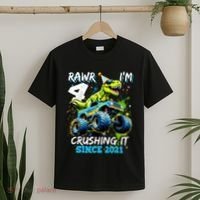 4th Birthday Monster Truck Dinosaur Party Boy Rawr Im 4 T-Shirt thumb 2