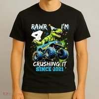 4th Birthday Monster Truck Dinosaur Party Boy Rawr Im 4 T-Shirt thumb 3