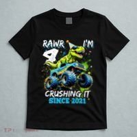 4th Birthday Monster Truck Dinosaur Party Boy Rawr Im 4 T-Shirt thumb 5