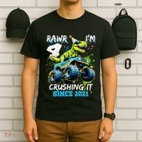 4th Birthday Monster Truck Dinosaur Party Boy Rawr Im 4 T-Shirt thumb 6