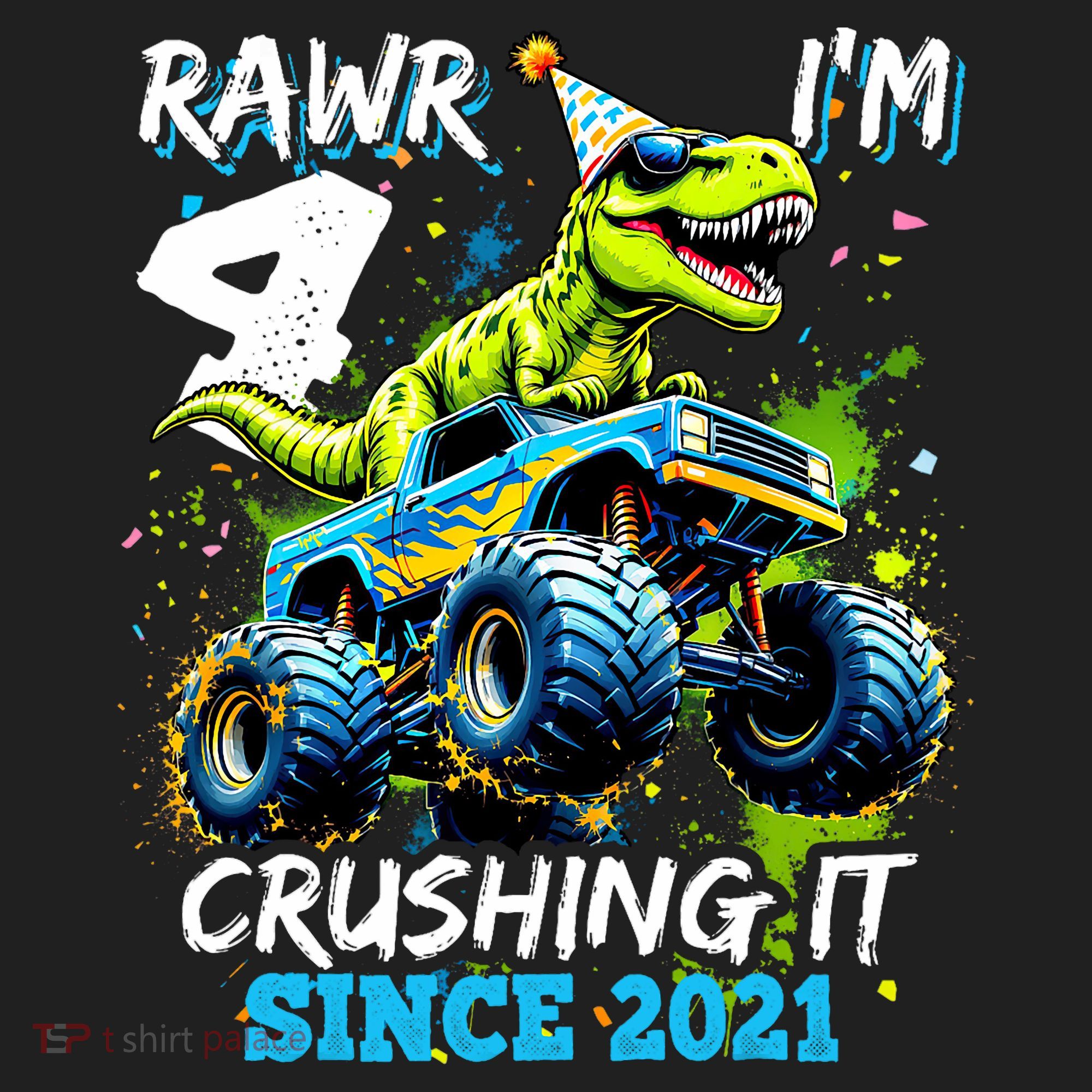 4th Birthday Monster Truck Dinosaur Party Boy Rawr Im 4 Beanie
