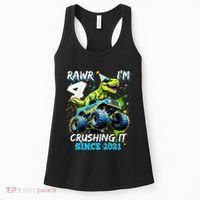 4th Birthday Monster Truck Dinosaur Party Boy Rawr Im 4 Women's Tank Top thumb 0