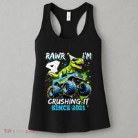 4th Birthday Monster Truck Dinosaur Party Boy Rawr Im 4 Women's Tank Top thumb 3