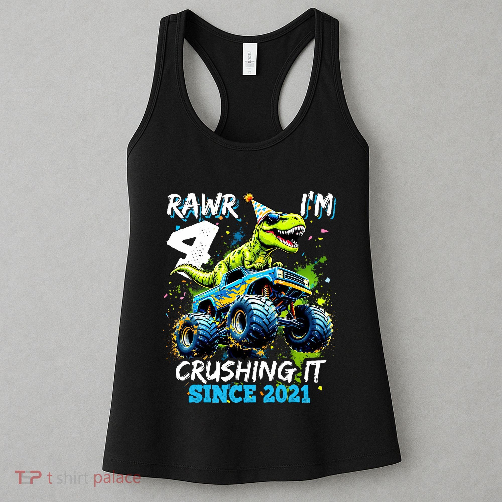 4th Birthday Monster Truck Dinosaur Party Boy Rawr Im 4 Women's Tank Top