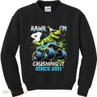 4th Birthday Monster Truck Dinosaur Party Boy Rawr Im 4 Kids Sweatshirt thumb 0