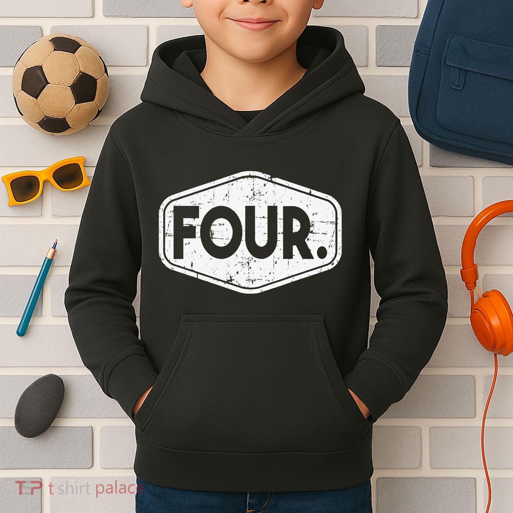 4th Birthday of 4 years old four Kids Hoodie