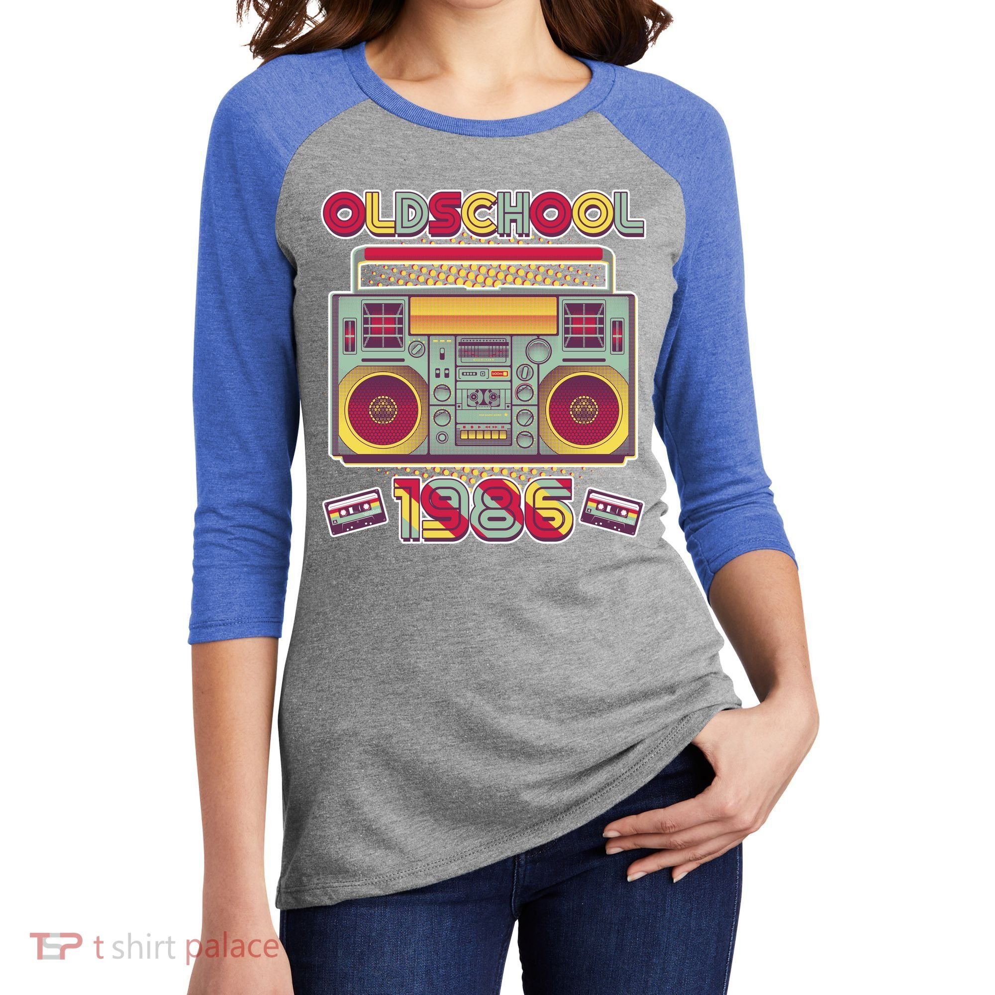 40th Birthday Oldschool Boombox 1986 Women's Tri-Blend 3/4-Sleeve Raglan Shirt