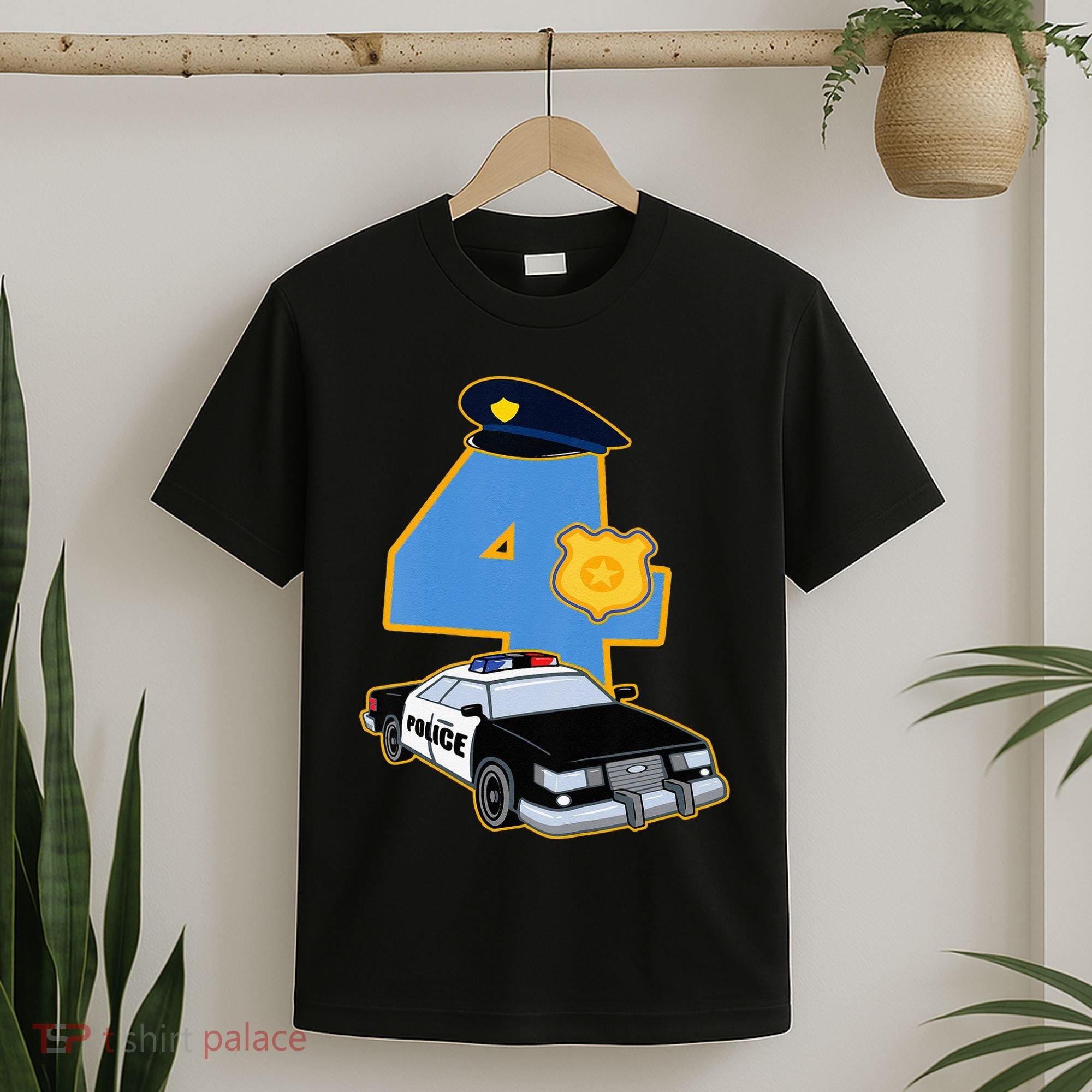 4th Birthday Police 4 Years Old Officer Car Costume T-Shirt