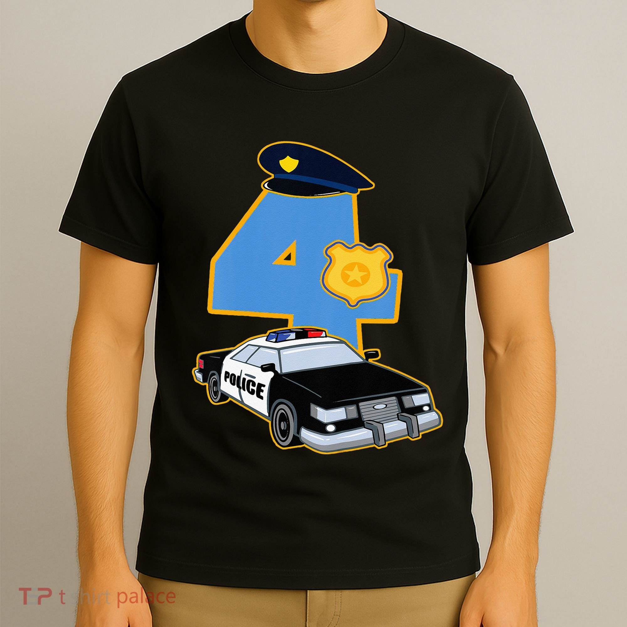 4th Birthday Police 4 Years Old Officer Car Costume T-Shirt