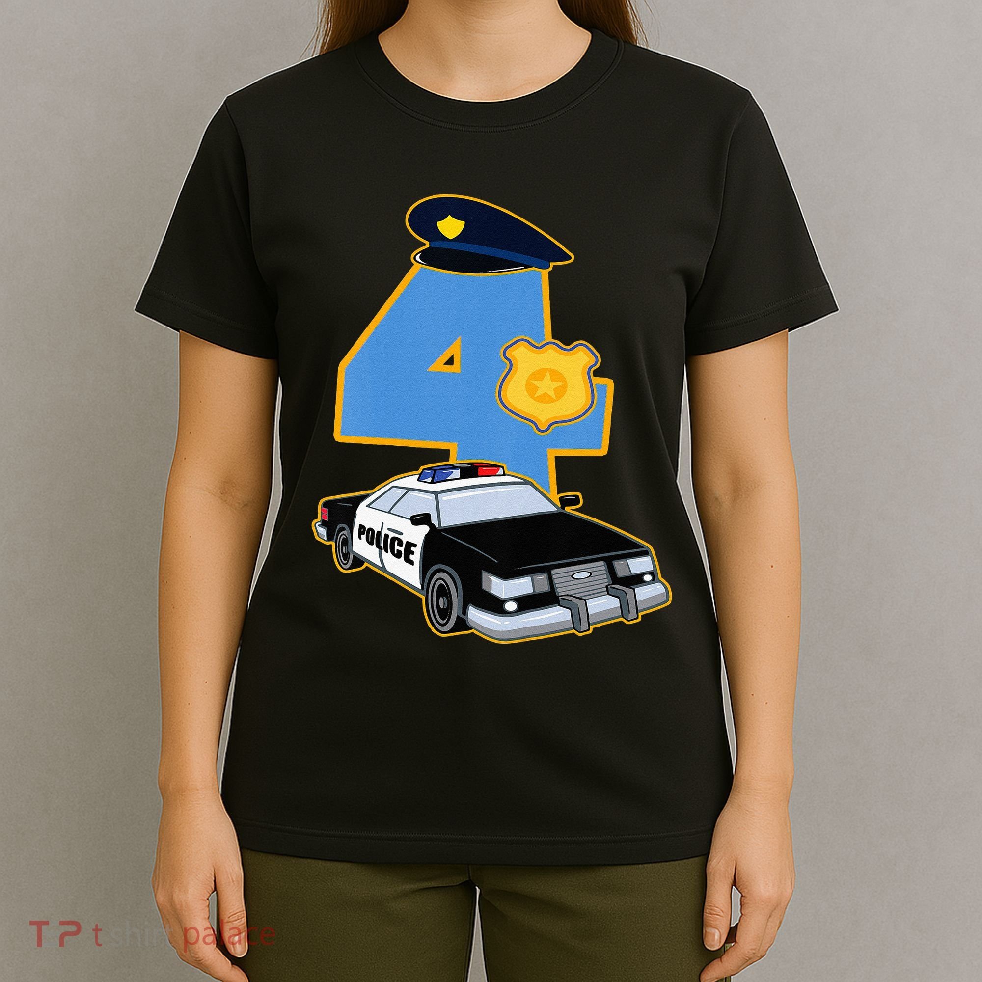 4th Birthday Police 4 Years Old Officer Car Costume T-Shirt
