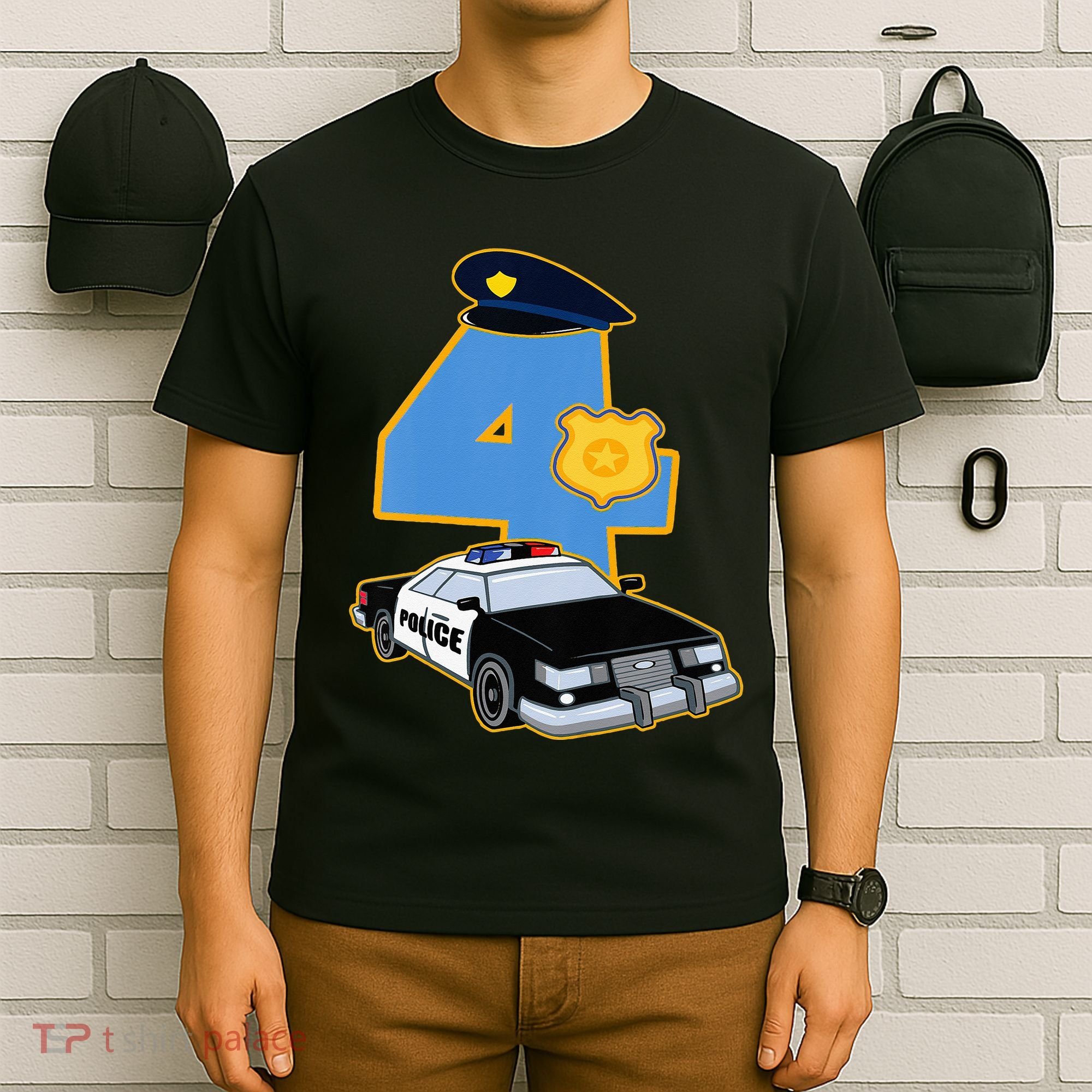 4th Birthday Police 4 Years Old Officer Car Costume T-Shirt