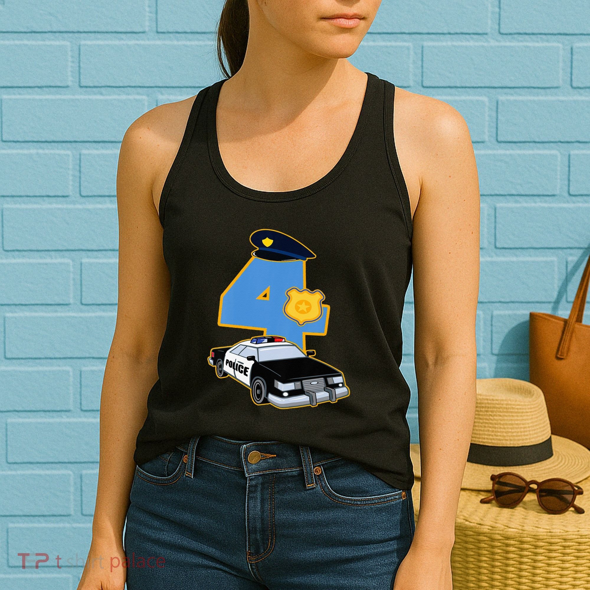4th Birthday Police 4 Years Old Officer Car Costume Women's Tank Top