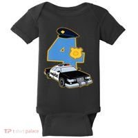 4th Birthday Police 4 Years Old Officer Car Costume Baby Bodysuit thumb 0