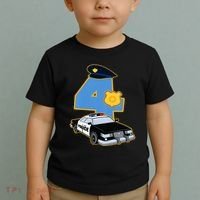 4th Birthday Police 4 Years Old Officer Car Costume Toddler T-Shirt thumb 2