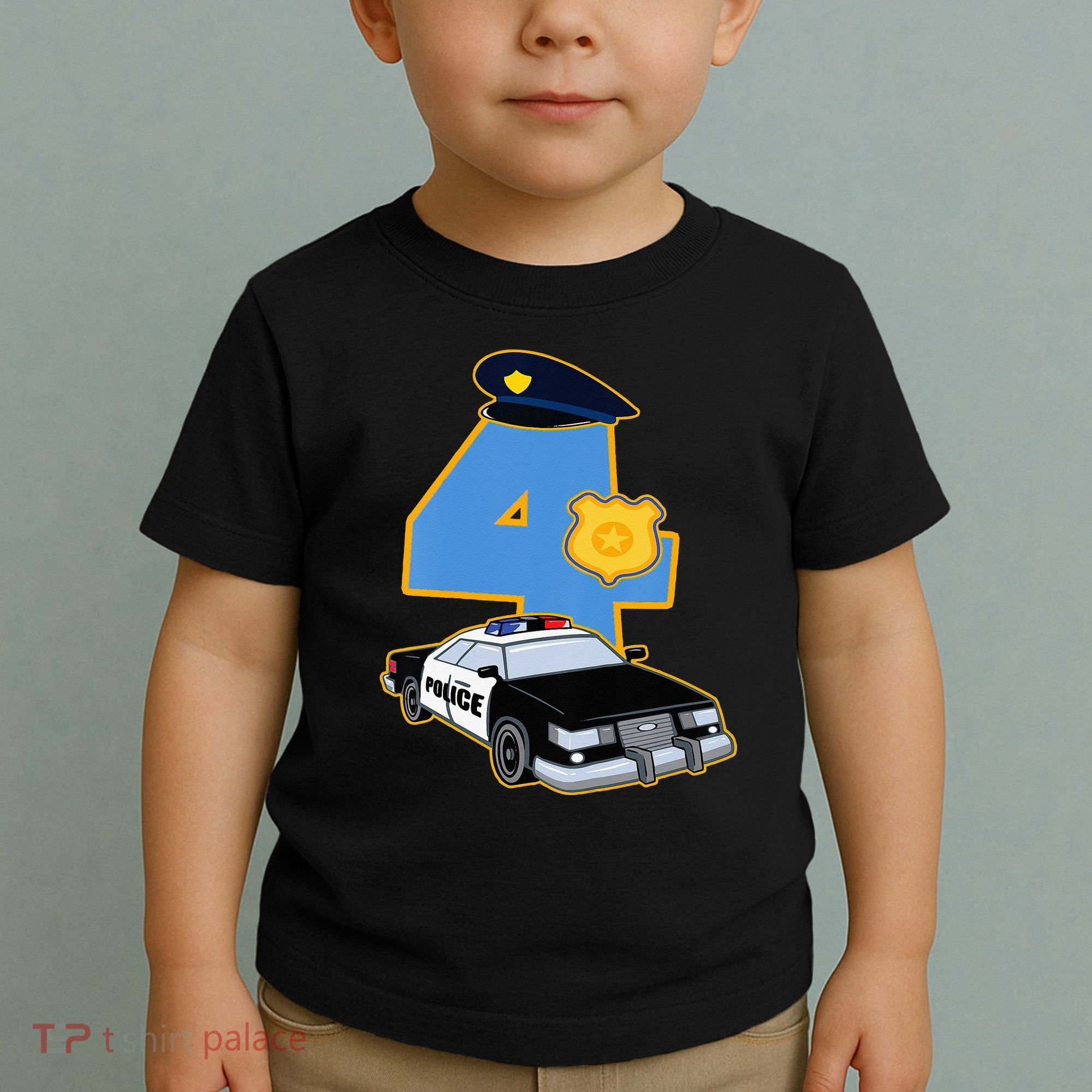 4th Birthday Police 4 Years Old Officer Car Costume Toddler T-Shirt