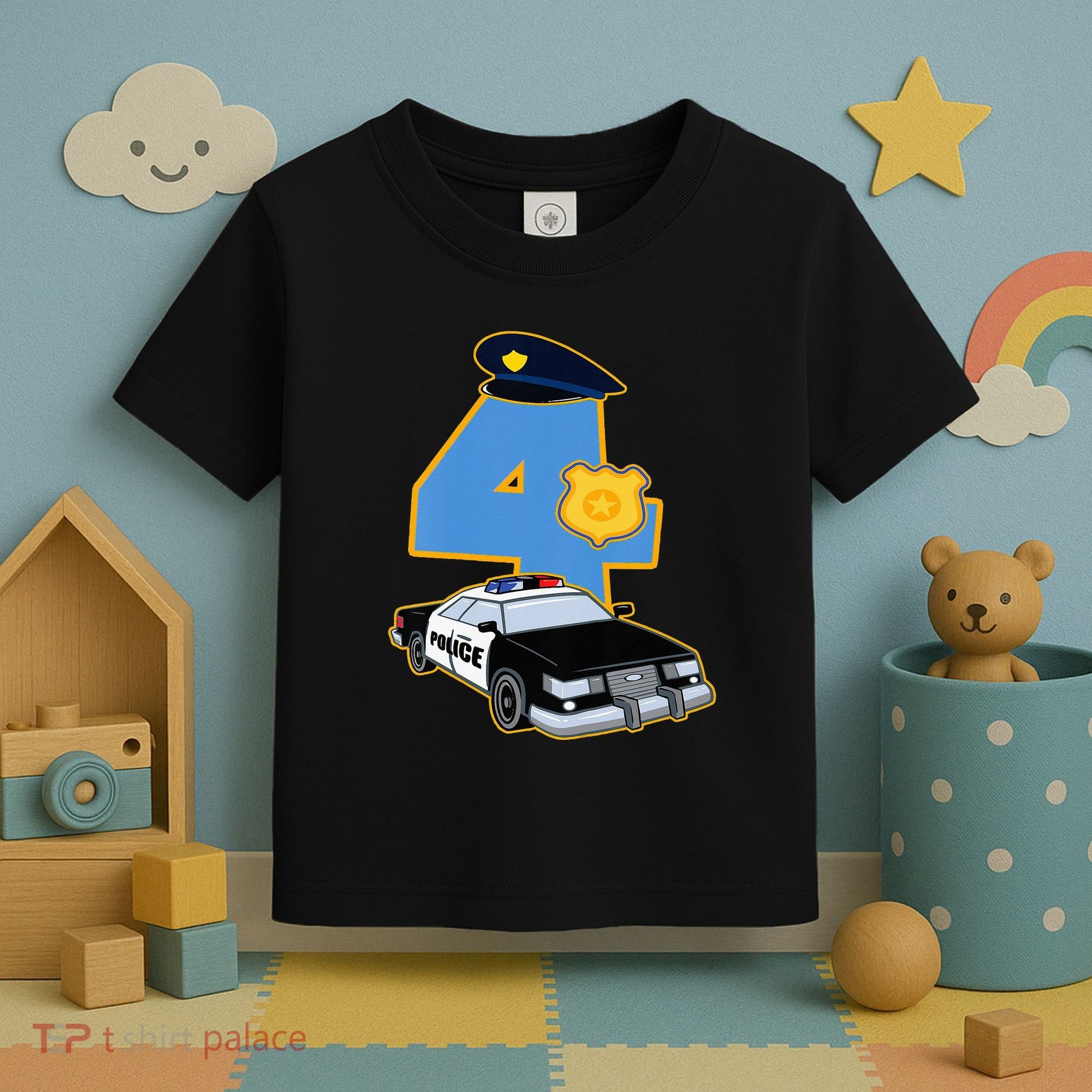 4th Birthday Police 4 Years Old Officer Car Costume Toddler T-Shirt