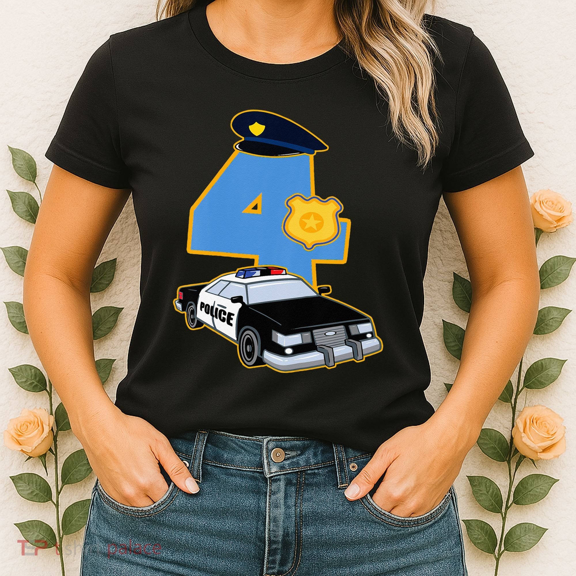 4th Birthday Police 4 Years Old Officer Car Costume Women's T-Shirt