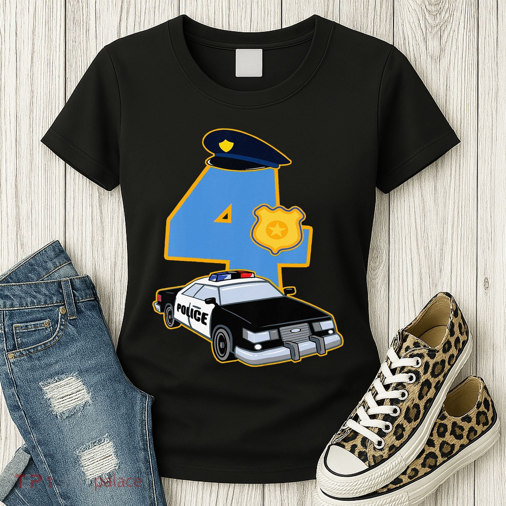 4th Birthday Police 4 Years Old Officer Car Costume Women's T-Shirt