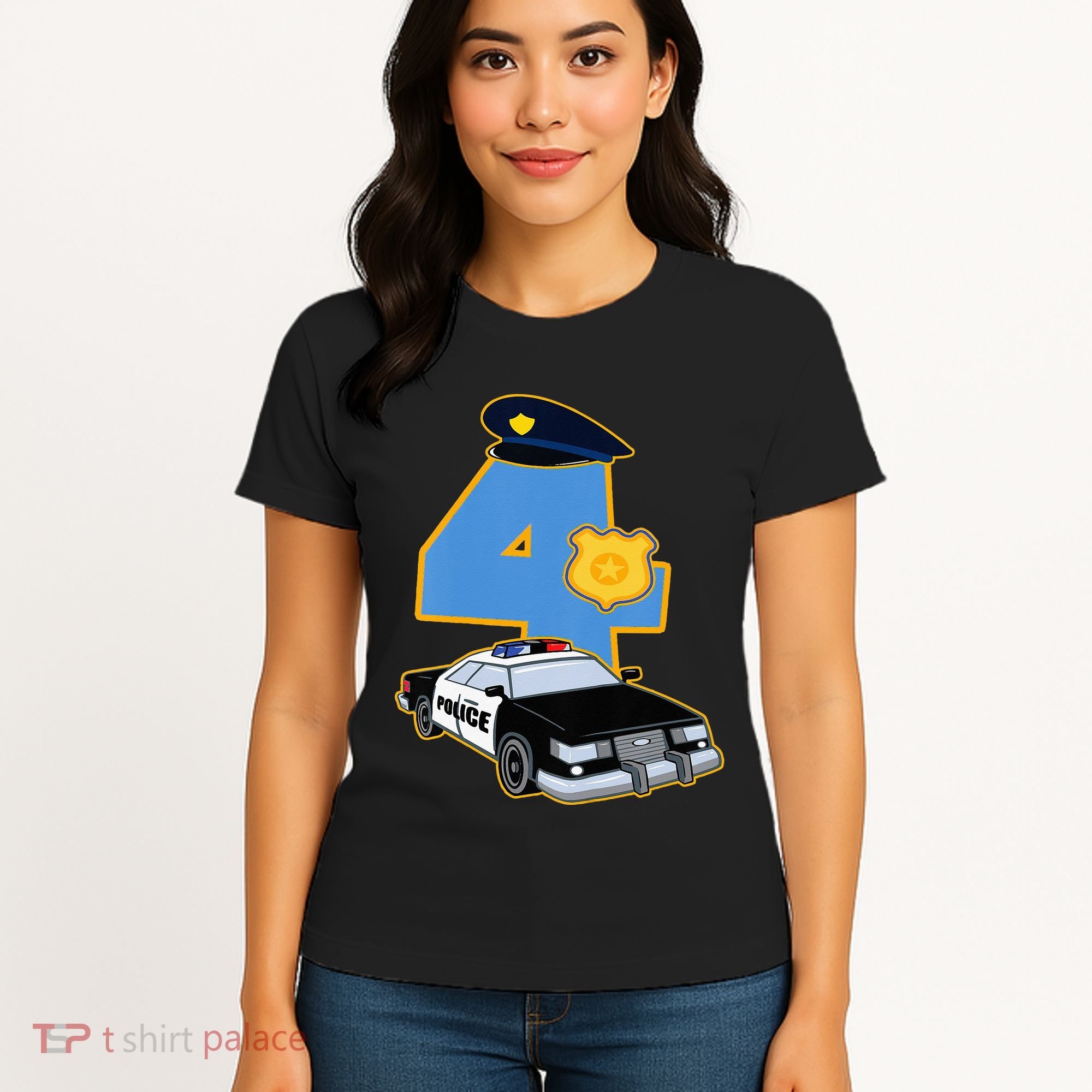 4th Birthday Police 4 Years Old Officer Car Costume Women's T-Shirt