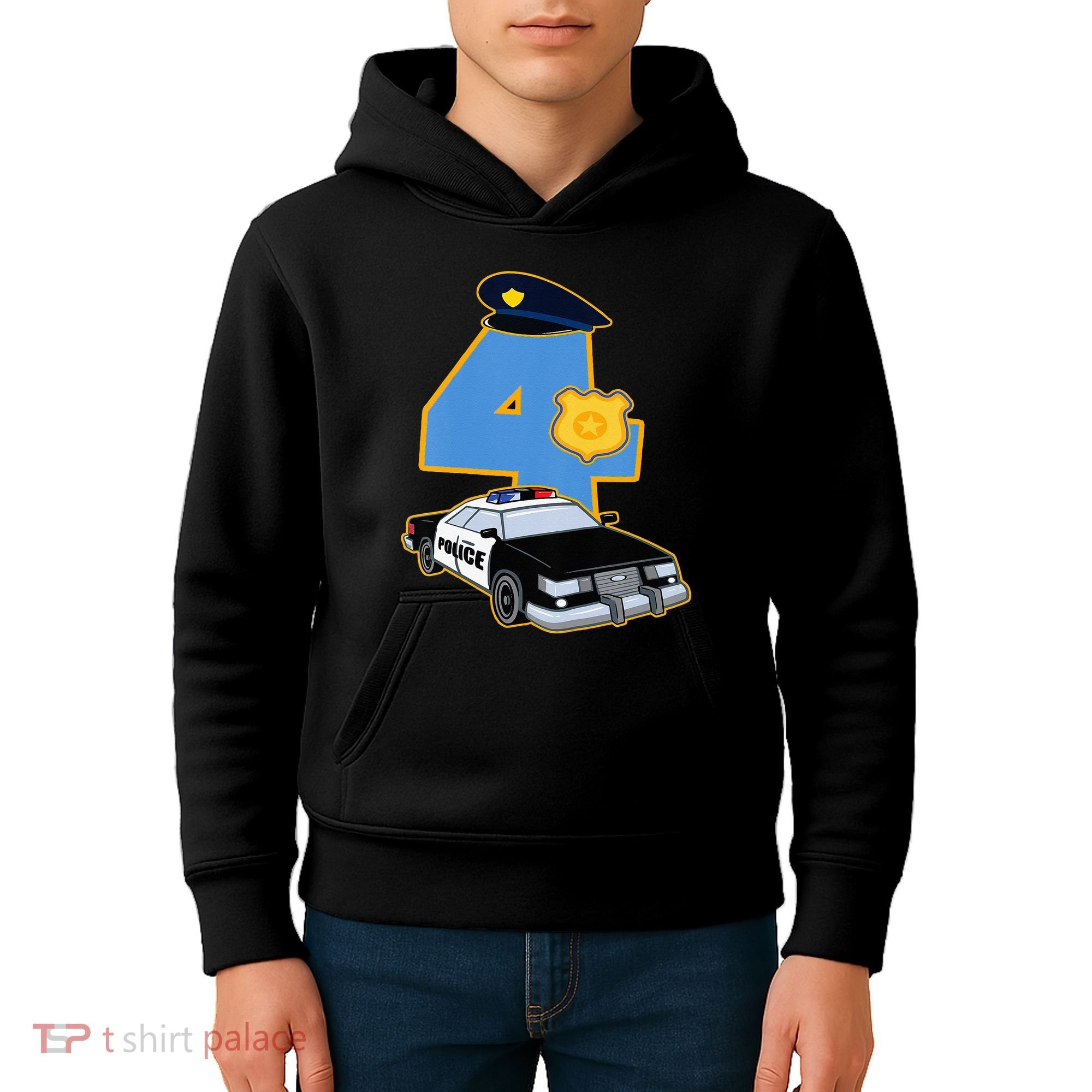 4th Birthday Police 4 Years Old Officer Car Costume Kids Hoodie