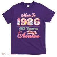 40th Birthday Pink Floral Made In 1986 Years Of Being Awesome T-Shirt thumb 0