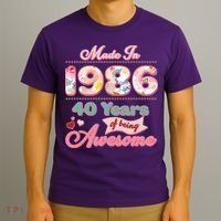 40th Birthday Pink Floral Made In 1986 Years Of Being Awesome T-Shirt thumb 3