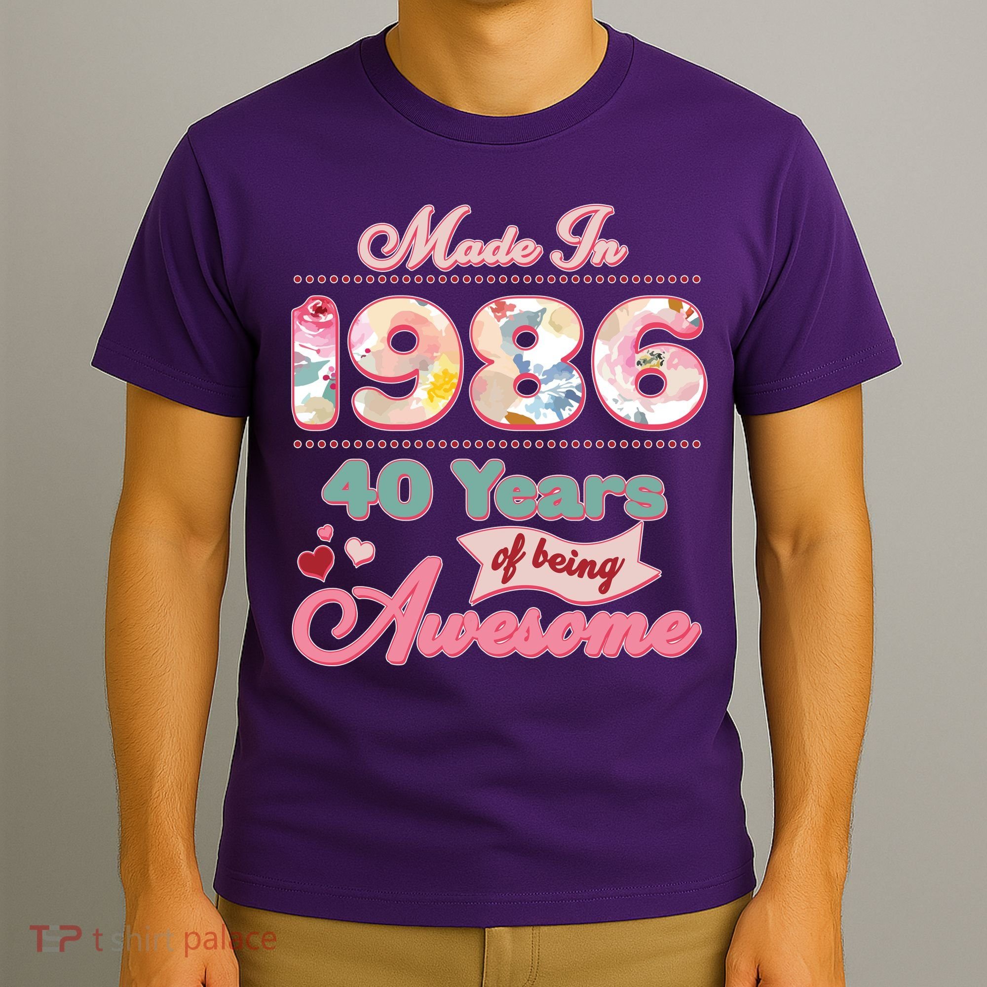 40th Birthday Pink Floral Made In 1986 Years Of Being Awesome T-Shirt