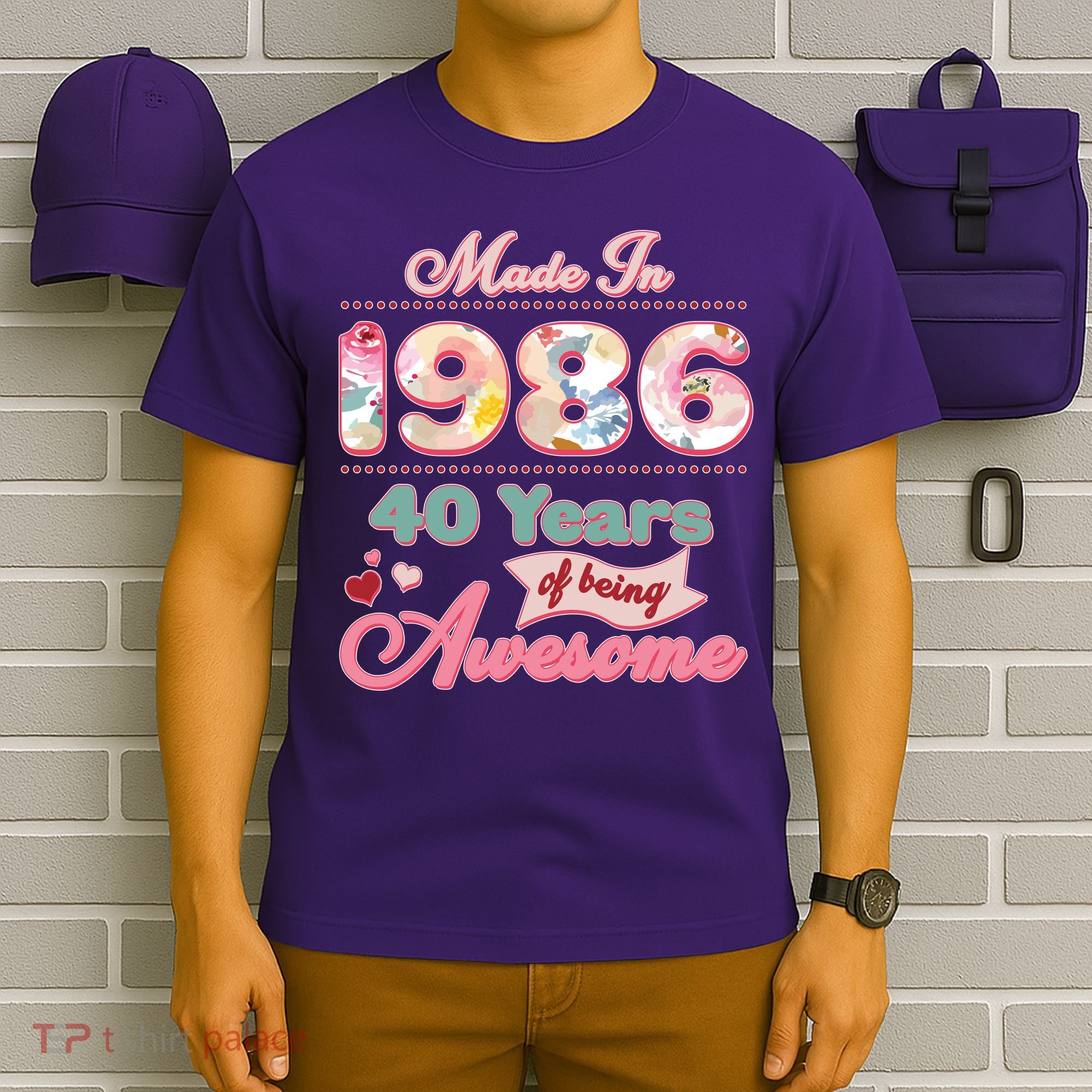 40th Birthday Pink Floral Made In 1986 Years Of Being Awesome T-Shirt