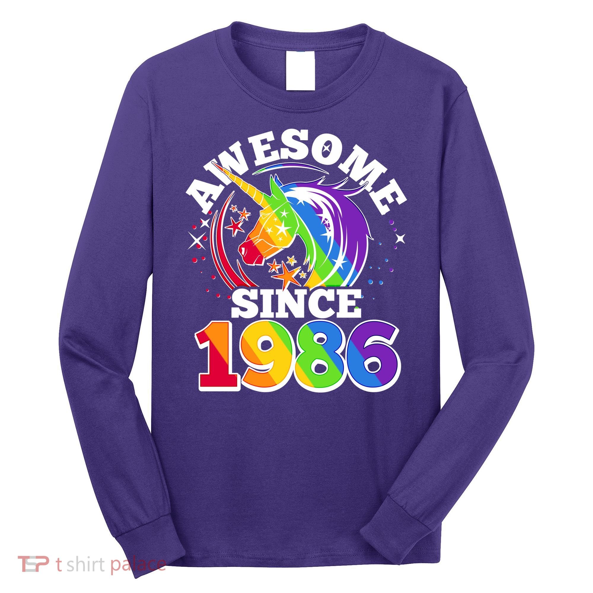 40th Birthday Rainbow Unicorn Awesome Since 1986 Long Sleeve Shirt