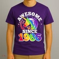40th Birthday Rainbow Unicorn Awesome Since 1986 T-Shirt thumb 3