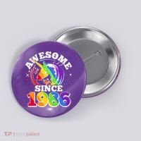 40th Birthday Rainbow Unicorn Awesome Since 1986 Button thumb 0