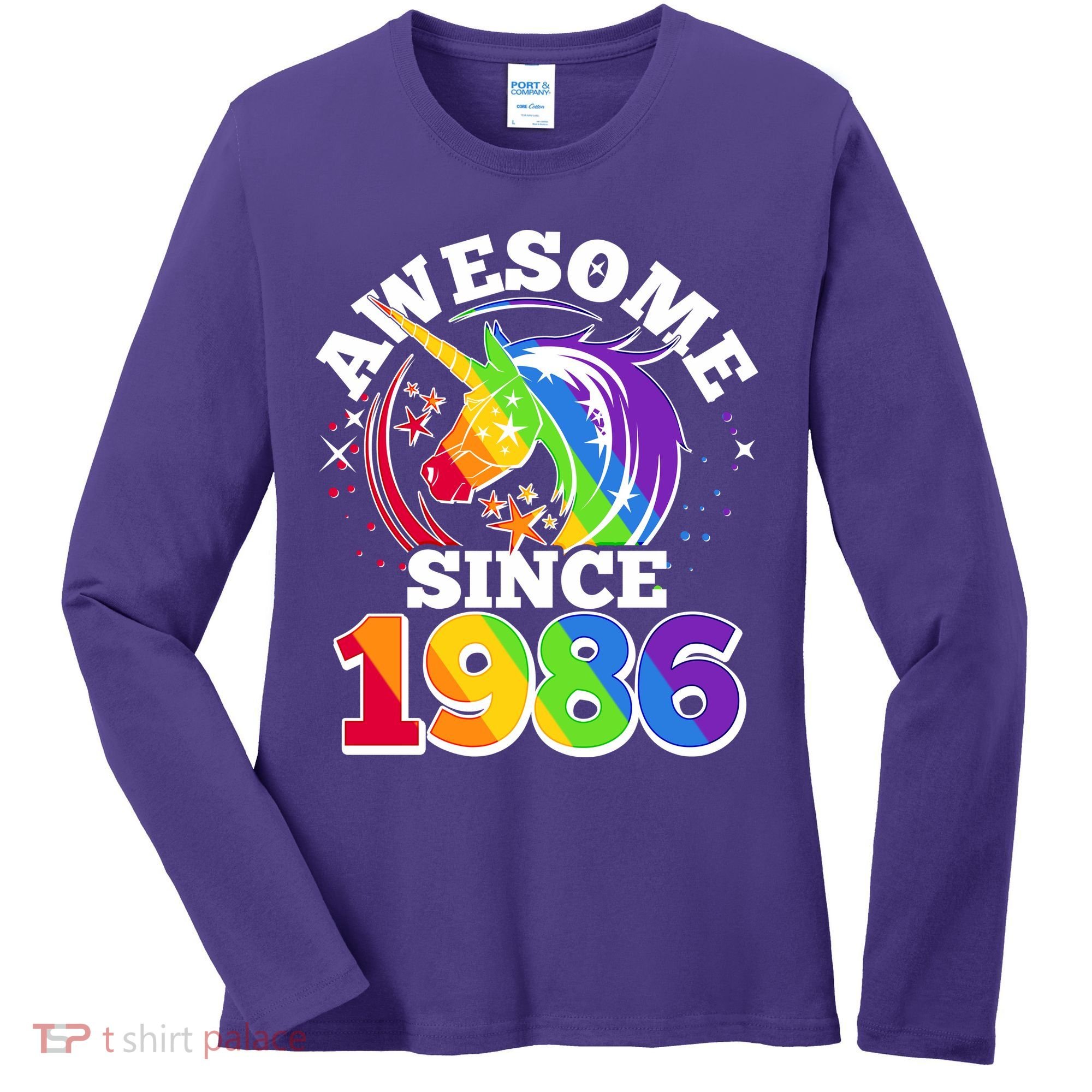 40th Birthday Rainbow Unicorn Awesome Since 1986 Women's Long Sleeve Shirt