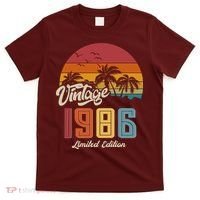40th Birthday Retro Vintage 1986 Tropical Palm Trees T-Shirt thumb 0