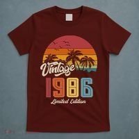 40th Birthday Retro Vintage 1986 Tropical Palm Trees T-Shirt thumb 5