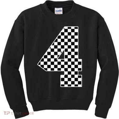 4th Birthday Race Car Four 4 Year Old Checkered Flag Kids Sweatshirt