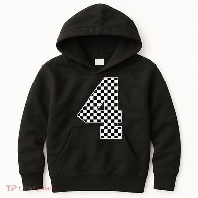 4th Birthday Race Car Four 4 Year Old Checkered Flag Kids Hoodie