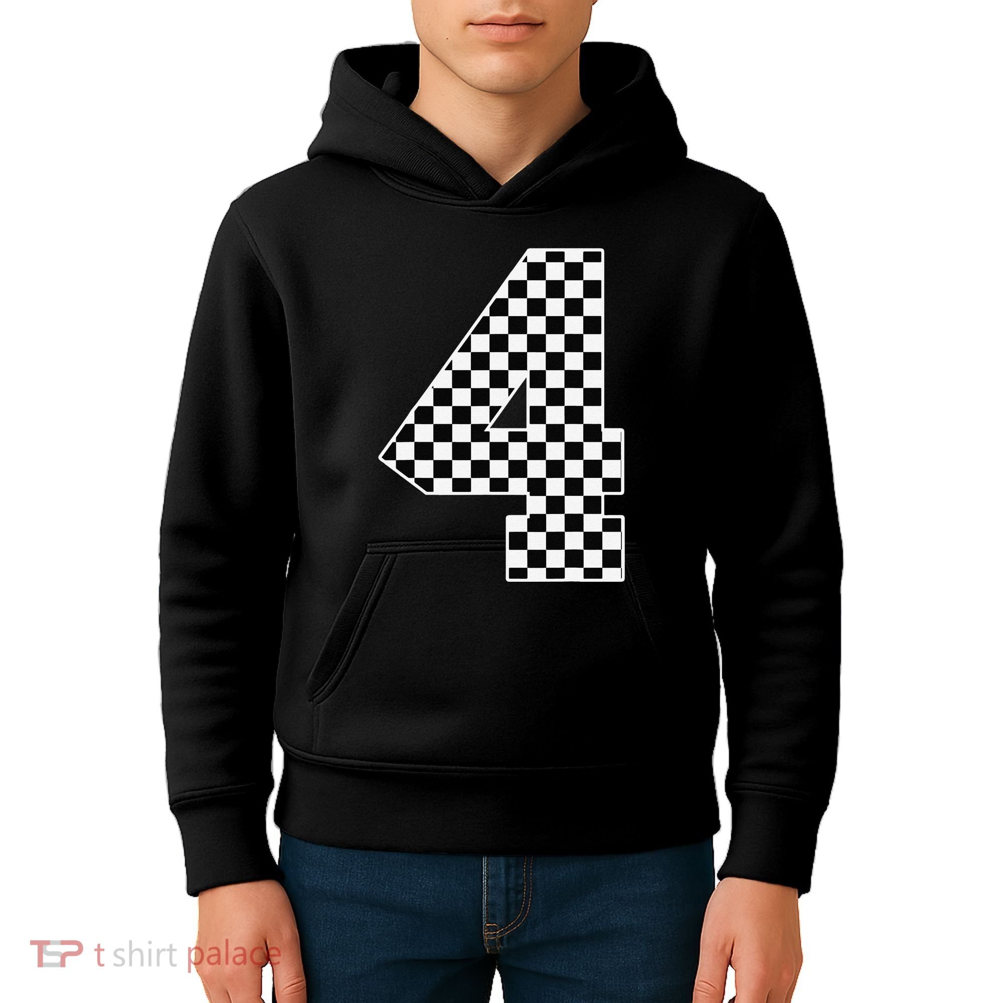 4th Birthday Race Car Four 4 Year Old Checkered Flag Kids Hoodie