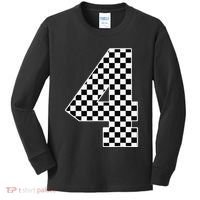 4th Birthday Race Car Four 4 Year Old Checkered Flag Kids Long Sleeve Shirt thumb 0