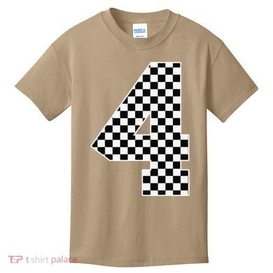 4th Birthday Race Car Four 4 Year Old Checkered Flag Kids T-Shirt