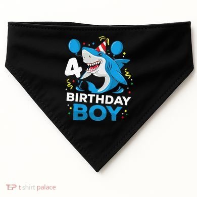 4th Birthday Shark Ocean Theme Party 4 Years Old USA-Made Doggie Bandana