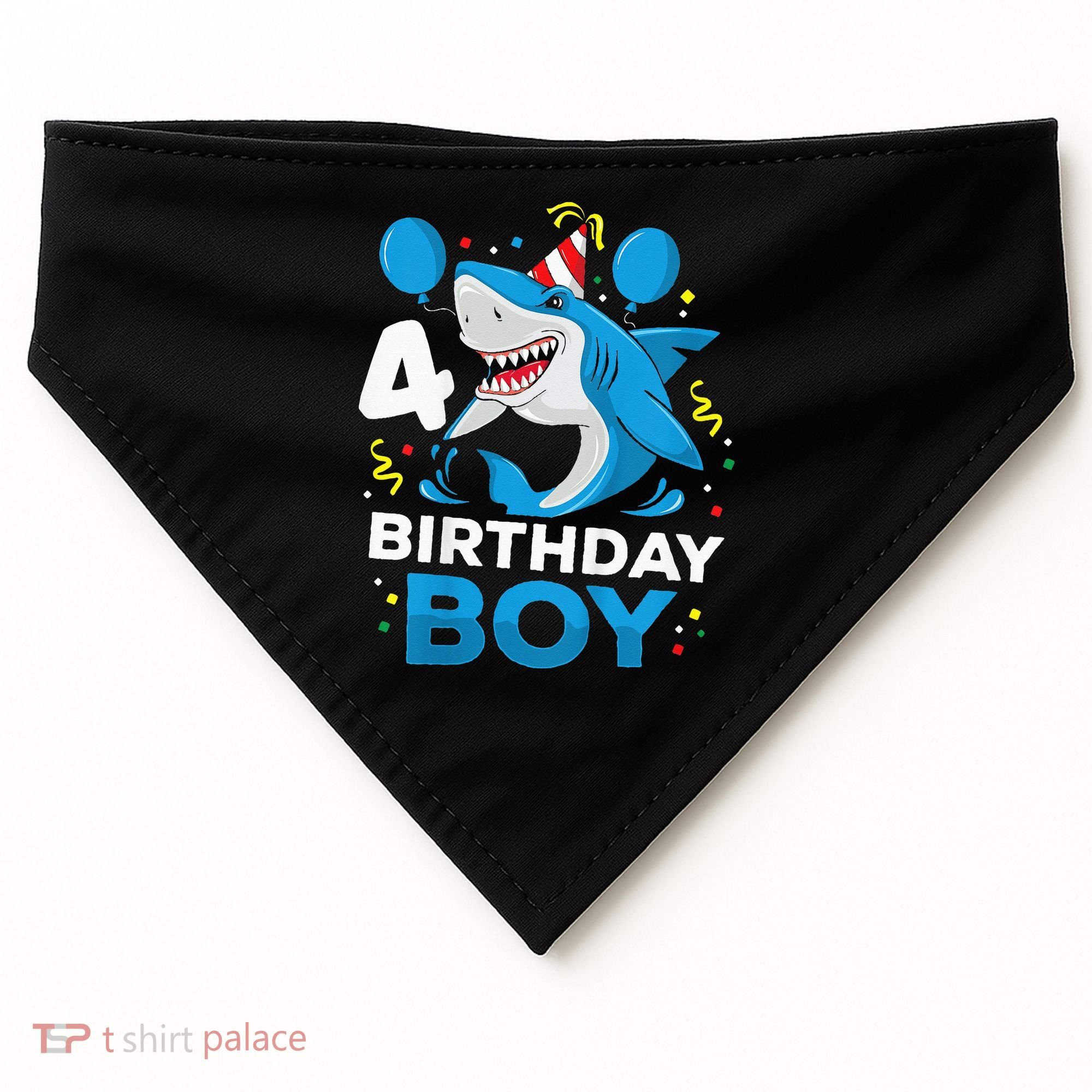 4th Birthday Shark Ocean Theme Party 4 Years Old USA-Made Doggie Bandana