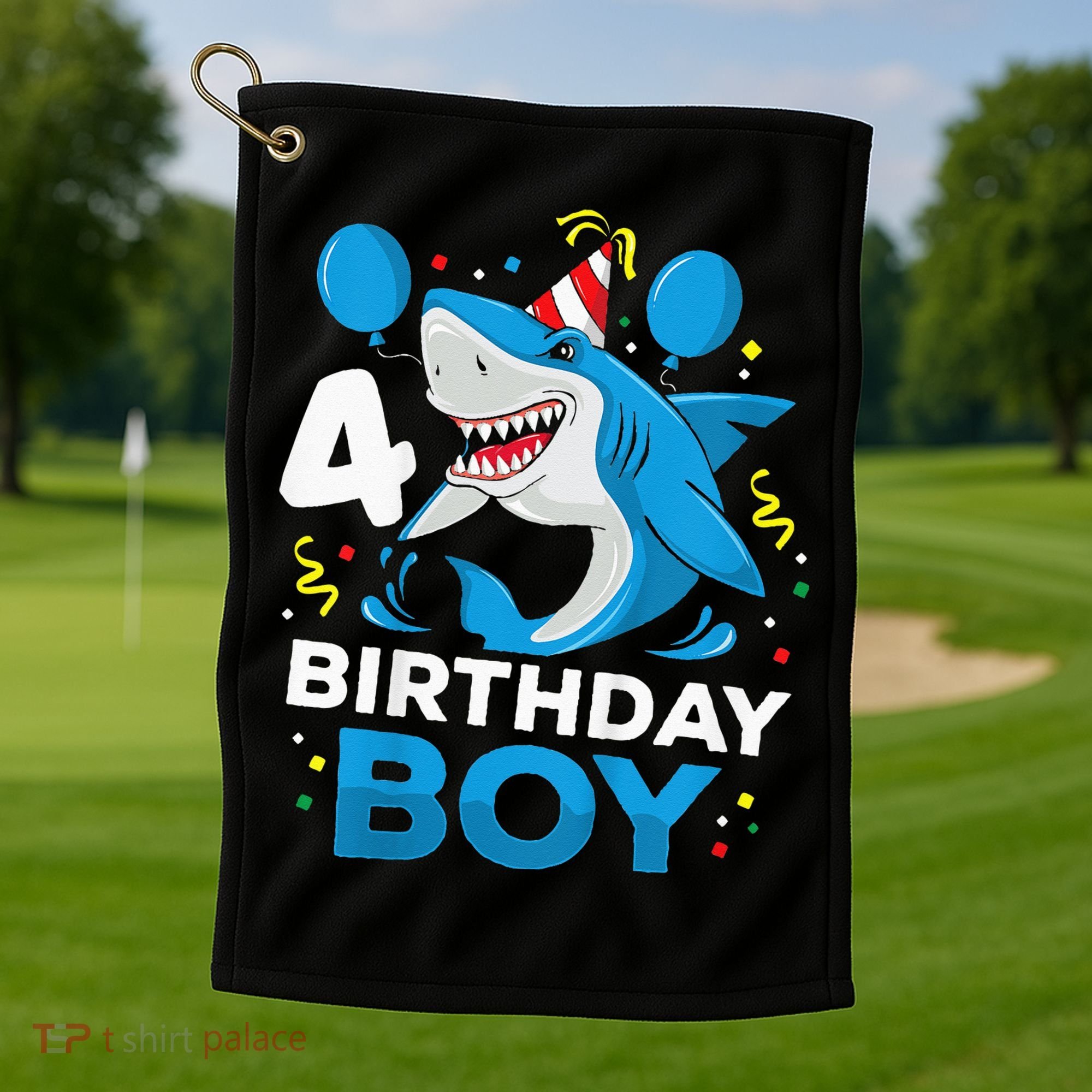 4th Birthday Shark Ocean Theme Party 4 Years Old Golf Towel
