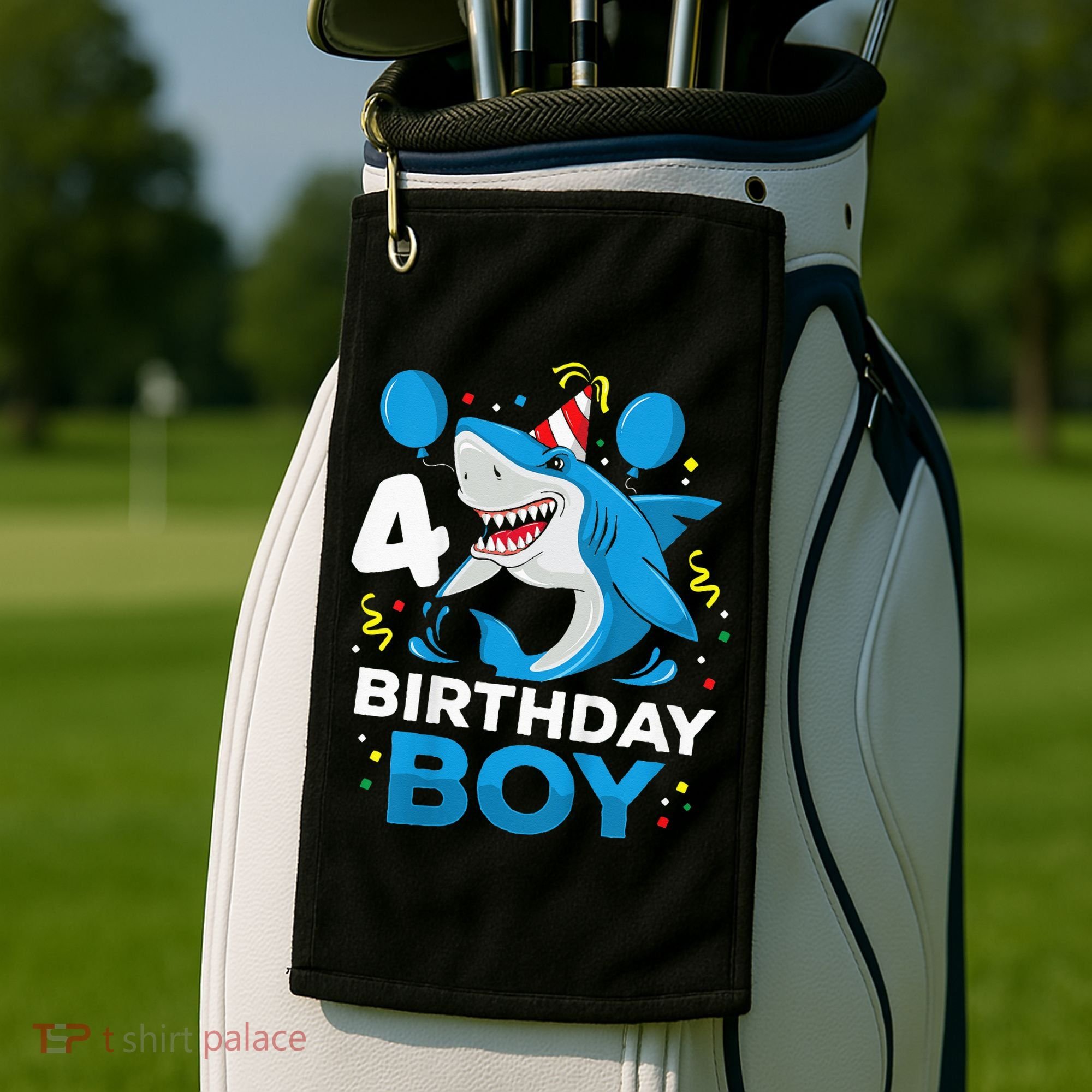 4th Birthday Shark Ocean Theme Party 4 Years Old Golf Towel