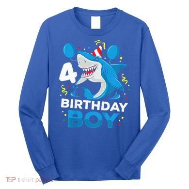 4th Birthday Shark Ocean Theme Party 4 Years Old Long Sleeve Shirt