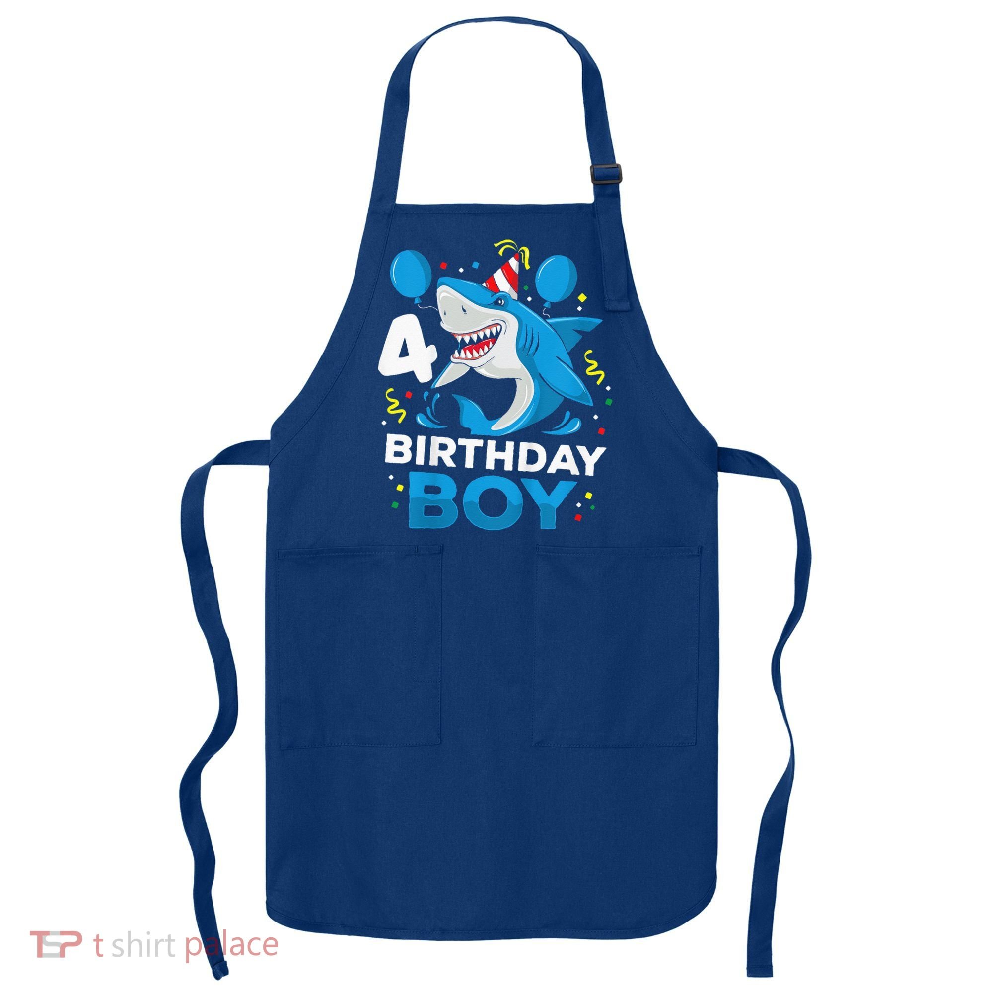 4th Birthday Shark Ocean Theme Party 4 Years Old Apron