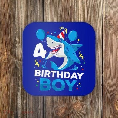 4th Birthday Shark Ocean Theme Party 4 Years Old Coaster